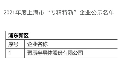 hga010半导体获评2021年度上海市经信委“专精特新”企业